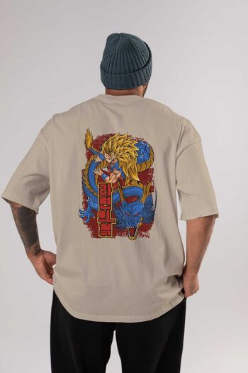 Ankhises DRAGON BALL Z Anime Πίσω Μπλουζάκι με στάμπα μπεζ Oversize 100% βαμβάκι Ανδρικά Γυναικεία