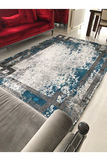 MEKA TEKSTİL New Model Blue Frame Elastic Carpet Cover