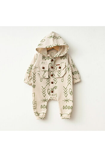 Baby Fou Green Long Sleeve Ethnic Pattern Jumpsuit