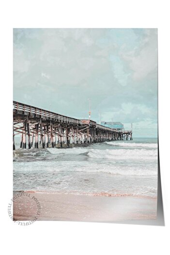Postifull Unframed Poster, Summer Themed Painting No:188, Sea Photo from Shore and Pier, Brown Vertical
