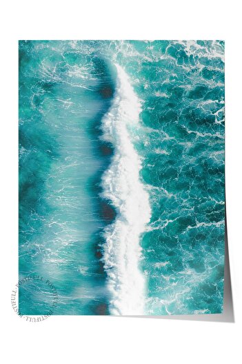 Postifull Frameless Poster, Summer Themed Painting No:196, Sea and Bubbles Photo, White Poster, Vertical