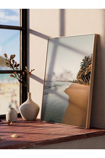 Postifull Frameless Poster, Summer Themed Painting No:223, Empty Beach Photo, Brown Poster, Vertical
