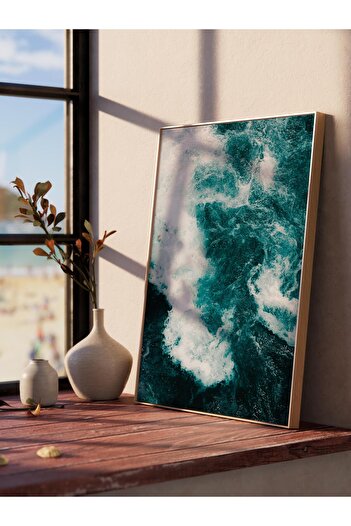 Postifull Frameless Poster, Summer Themed Painting No:213, Sea Wave Photo, White Poster, Vertical