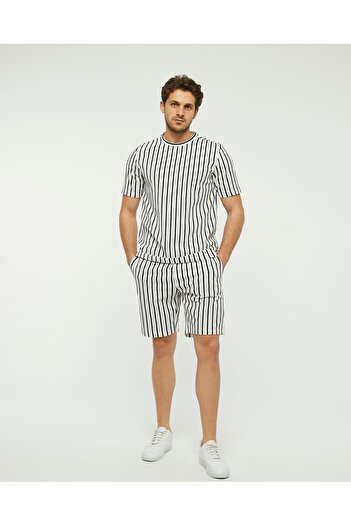 YHGTEKSTİL waffle suit with striped shorts