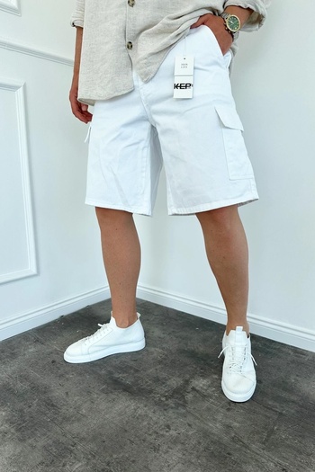 MADZEYMODA White Jean Jeans Shorts - Men's Cargo Pocket