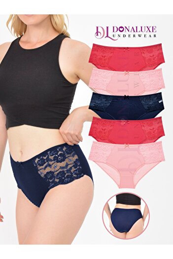 Donaluxe Burgundy Salmon Navy Blue Women's Panties - Lace Cotton
