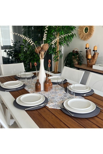 desen izmir American Service, 6-Piece Anthracite Color Plates and Runner Cover Snowflake
