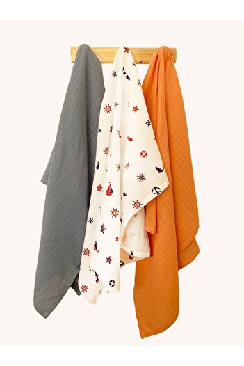 Tinybabyconcept Soft Organic 100% Cotton Multi-Purpose Muslin Baby Blanket 3-Piece 90x100 cm Muslin Cloth Blanket