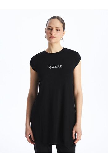 LC Waikiki LCW Modest - Crew Neck Printed Women's Tunic, Short Sleeve