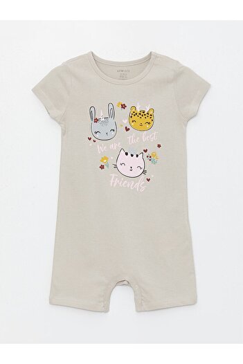 LC Waikiki Crew Neck Short Sleeve Printed Cotton Baby Girl Romper
