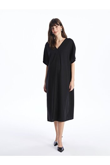LC Waikiki V-Neck Straight Short Sleeve Oversize Pregnant Dress