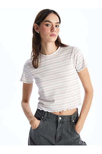 LC Waikiki Crew Neck Striped Short Sleeve Crop Women's T-Shirt