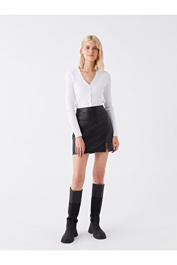 LC Waikiki LCW Casual Slim Fit, egyenes bőr megjelenésű női szoknya