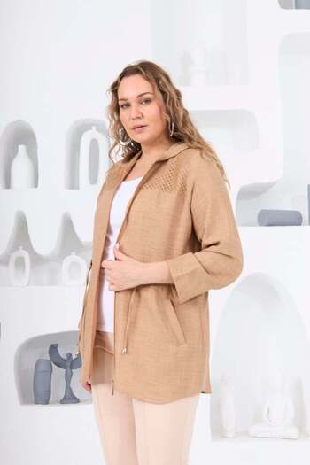 RMG Large Size Mink Coat with Shoulder Mesh Detail and Linen Texture