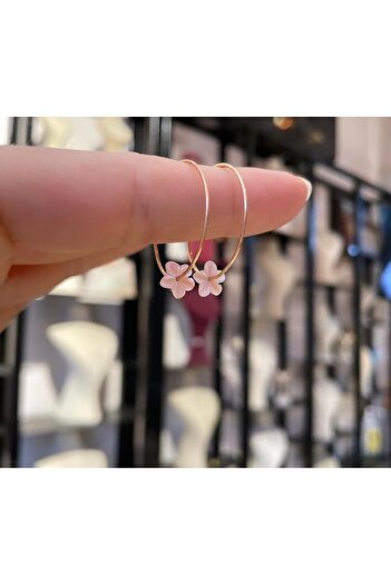 Src Jewelry 925 Ayar Gümüş Doğal Sedef Halka Küpe 24 K Altın Kaplama