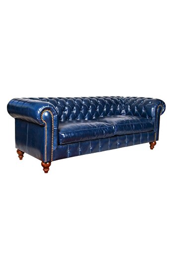 3A Mobilya Blue Gerçek Deri Chesterfield 230X90X80 CM