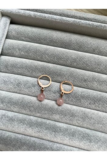 PelvedDesign Pink Quartz Natural Stone Rose Copper Earrings (brass)