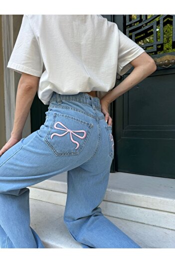 Touz Moda Y2k Bow Detailed - Snow Washed Blue Jeans