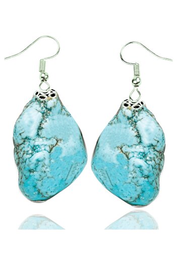 Tesbih Atölyesi Natural Turquoise Stone - Raw Unprocessed and Certified Earrings (Turquoise Stone)