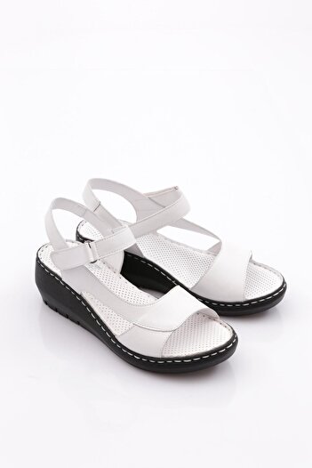 DGN 1002 Women's Ankle Strap Sandals Genuine Leather White