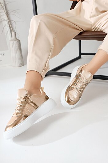 Limoya Jakleen Altın Rugan Detaylı Paraşüt Kadın Sneakers, Kadın Spor Ayakkabı