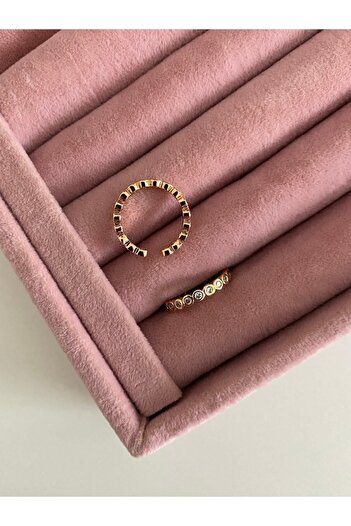 ringbox Gold Renk Zirkon Taşlı Duru Yüzük