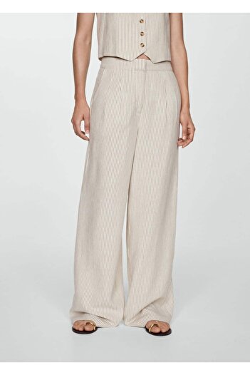 MANGO Woman Linen Striped Trousers