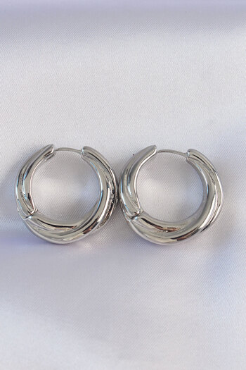 REKA MODA Asymmetric Curved Brass Silver Earrings