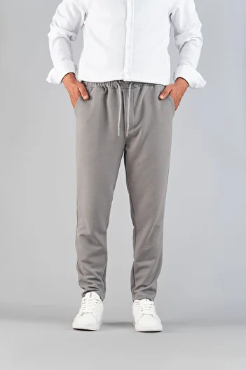 bombe Men's Gray Trousers Elastic Waist Slim Fit Flexible Lycra Basic Cotton Jogger