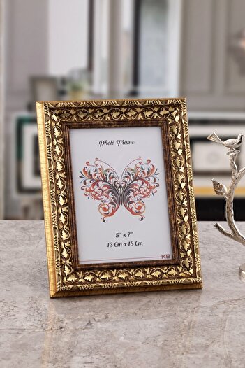 Seniste Porto Glass Picture Frame Single Gold Embossed Adjustable Stand - Wall Hangable 13x18 Cm