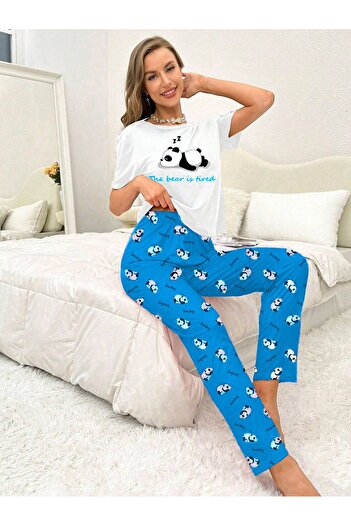 CLASSY.MODA Țesătură BUMBAC - Crop Stretchy Tricotat Tank Top - Full Lycra - Sleeping panda edition