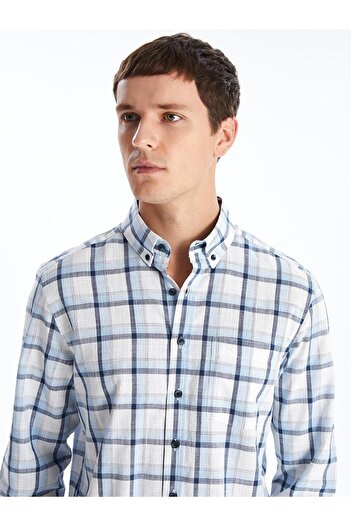 LC Waikiki Чоловіча сорочка LCWAIKIKI Classic Regular Fit з довгим рукавом у клітинку з попліну