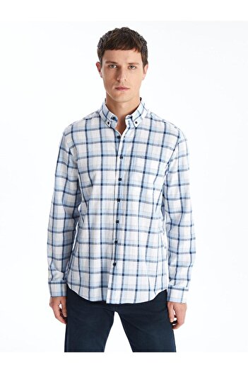 LC Waikiki Чоловіча сорочка LCWAIKIKI Classic Regular Fit з довгим рукавом у клітинку з попліну
