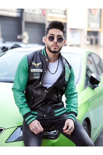 CLASSY.MODA Geaca de piele pentru barbati - cu fermoar - brodata - de inalta calitate
