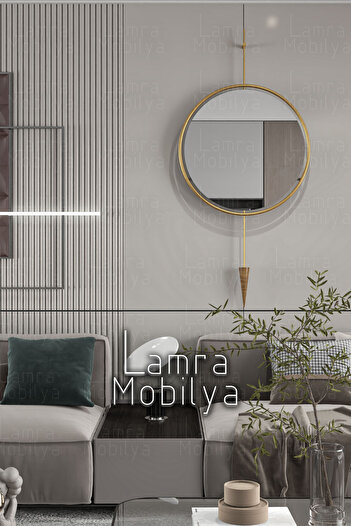 Lamra Dizayn Pilli Kblosuz LED'li Moderm Dekoratif Masippi Gold Ayna
