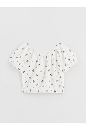 LC Waikiki U-Neck Patterned Short Sleeve Girl's Blouse