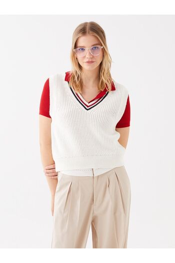 LC Waikiki Women's V-Neck Plain Knitwear Sweater