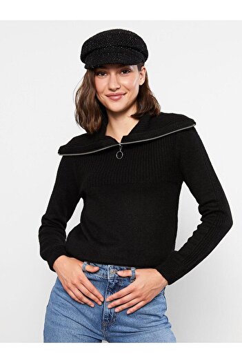 LC Waikiki LCW Casual Polo Neck Self-Patterned Long Sleeve Women's Knitwear Sweater