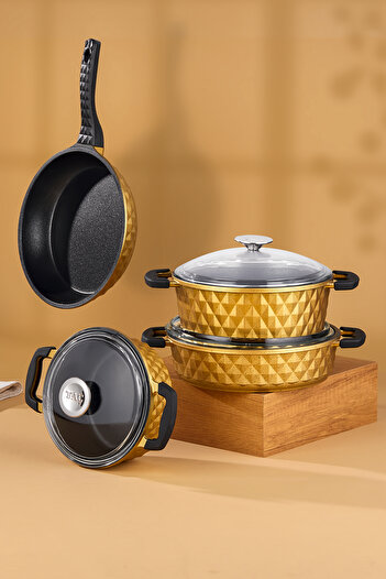Taç Carabella 7 Piece Cast Glass Cookware Set - Gold