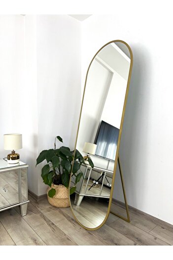 EFFE YAPI DEKOR Gold Metal Çerçeveli 180x60 CM Elips Model Ayaklı Boy Aynası