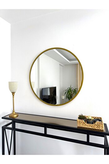 EFFE YAPI DEKOR Gold Metal Çerçeveli 70 Cm Yuvarlak Ayna