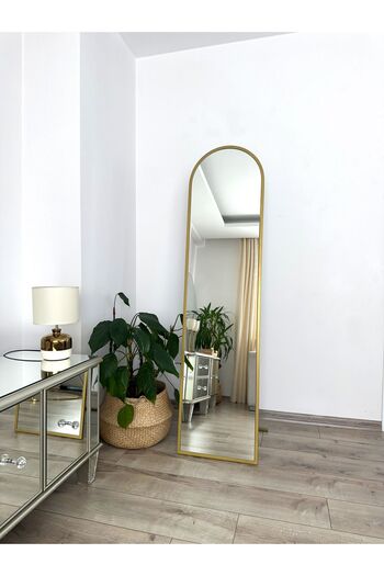 EFFE YAPI DEKOR Gold Metal Çerçeveli 160x40 CM Oval Ayaklı Boy Aynası