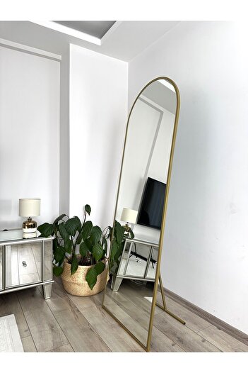EFFE YAPI DEKOR Gold Metal Çerçeveli 180x70 Cm Demonte Ayaklı Oval Ayaklı Boy Aynası