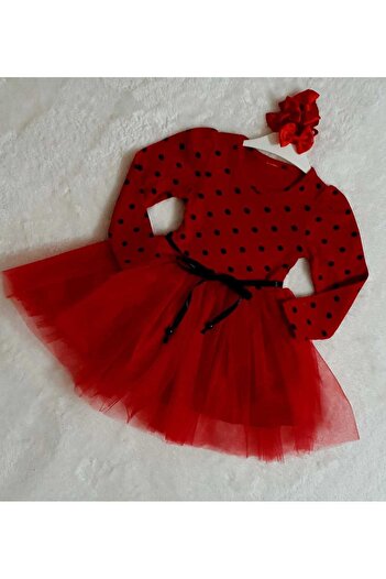 Retro Women Girl's Red Long Sleeve Polka Dot Birthday Special Day Christmas Gift Evening Dress Casual Princess Dress