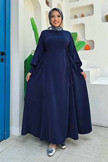 Bym Fashion Navy Blue Dress - Tie Detailed, Model 6015
