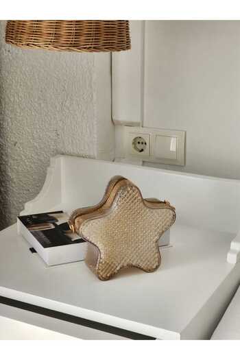 Moom Bag Star Shaped Transparent Gold Silicone Women's Crossbody Bag with Chain Detail