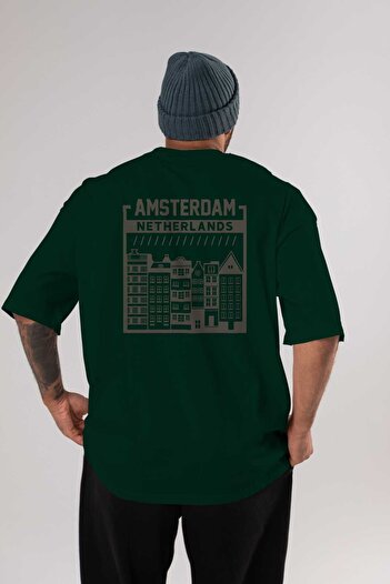 Ankhises Μπλουζάκι Amsterdam Back Printed Emerald Green Oversize Unisex Ανδρικό γυναικείο λαιμόκοψη