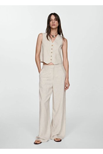 MANGO Woman Linen Striped Trousers
