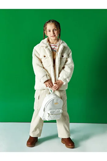 LC Waikiki Girl's Plush Coat with Shirt Collar