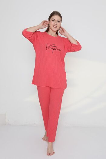 FAMES PİJAMA Pumpkin Written Camisole Plus Size Women's Pajama Set